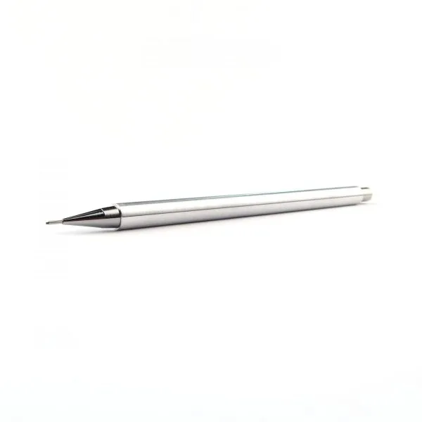 Horizontal perspective of a Nicholas Hemingway Aluminum Mechanical Pencil with a satin aluminum barrel and stainless steel technical hardware.