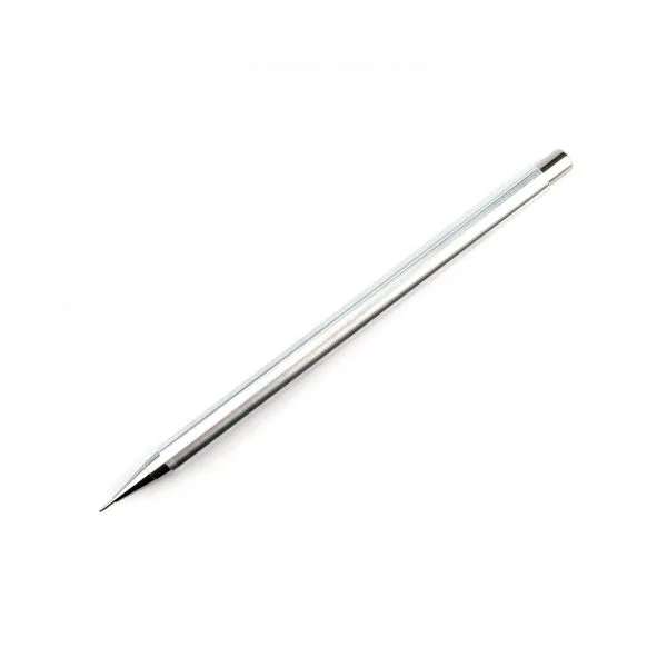 High-angle perspective of a Nicholas Hemingway Aluminum Mechanical Pencil featuring a brush-satin-finished barrel and precision stainless steel nib.