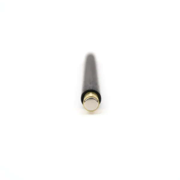 Rear-view perspective of a Nicholas Hemingway Ebony Mechanical Pencil showing the polished brass click button and reclaimed hardwood barrel.