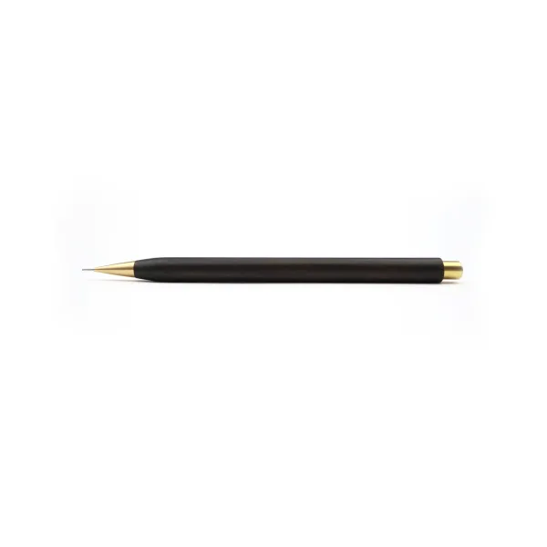 A Nicholas Hemingway Ebony Mechanical Pencil featuring a hand-turned African Ebony barrel with a solid brass nib and advancement button.