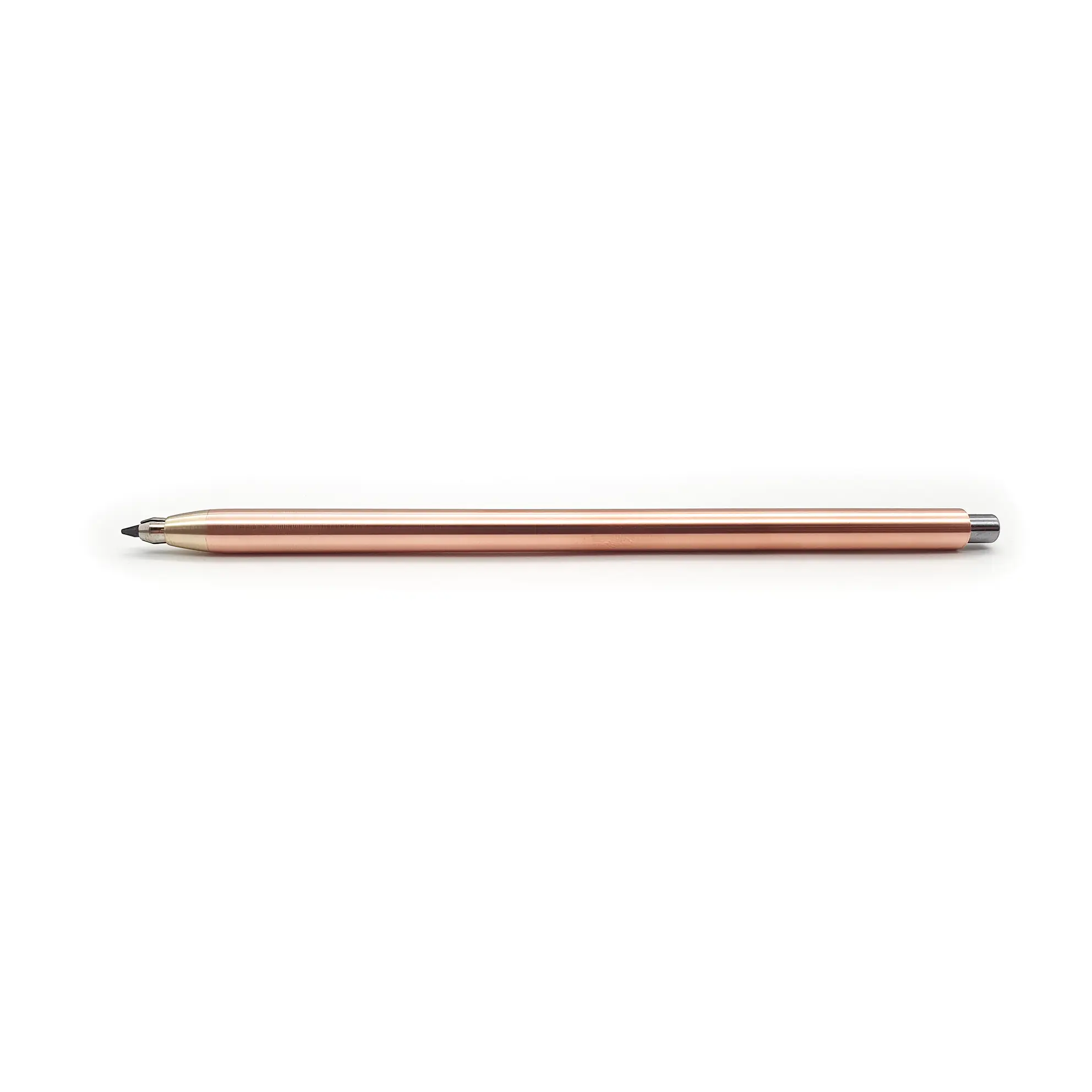 2mm copper mechanical pencil side profile view precision-engineered in the UK from solid raw copper