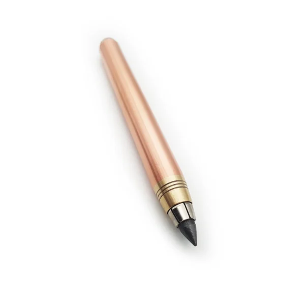 5.6mm copper clutch pencil showing machined brass mechanism and graphite lead